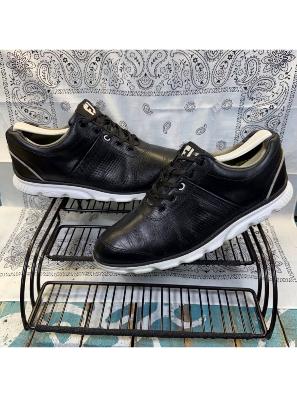 FootJoy DryJoys Tour 53697 Men's Black Leather Spikeless Golf Shoes Sz8.5M